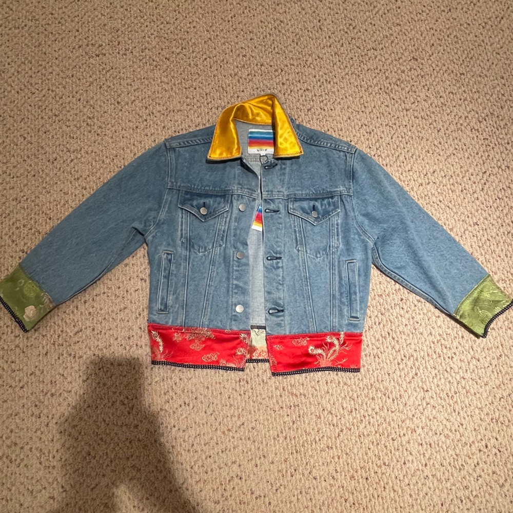 BNWT Unif Denim Jacket with Japanese Silk cuffs and collar - XS